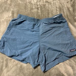 Blue baggy Patagonia shorts.
